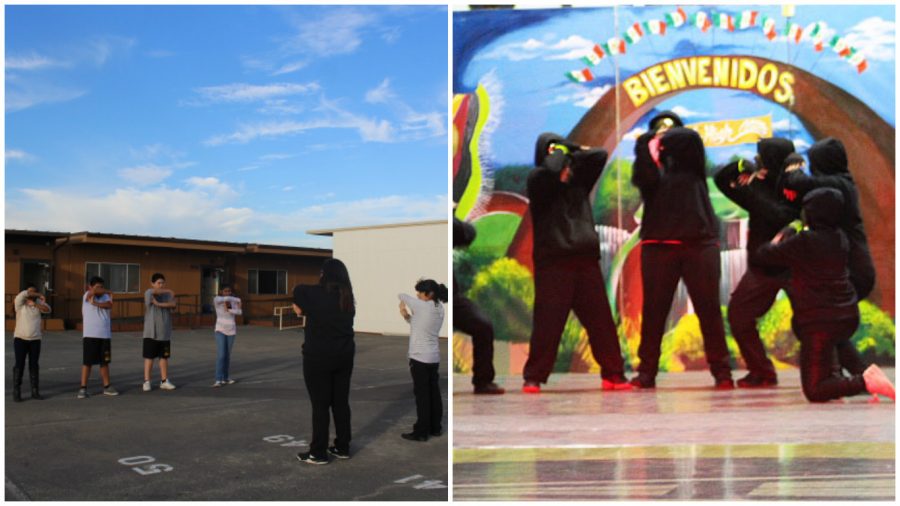 Prime Dance Crew senior leaders, Paola Chavez and Natalie Plancarte, instruct the crew members- freshmen Zoe Mendez, Alma Martinez, Jesse Alonso, Santiago Chavez, and sophomore Gisselle Garcia- as they prepare for their next performance. After all of their hard work and practice, they were finally able to perform at La Posada on December 7, 2016.