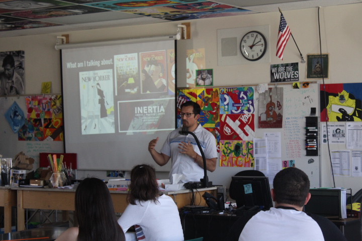 New art teacher JJ Garcia presents his final project to the class, a reflection of a time in their life using an art style they learned in their time with him. 