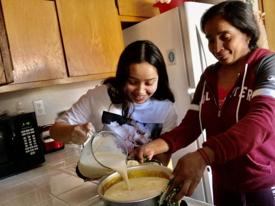 Jimena and her mom make flan. While theyve baked together before, this was the first time they made it together. I like baking with my mom because its usually only us two and we just talk about everything while we bake.