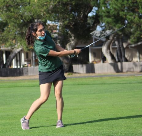 In the team’s match against Monterey and Watsonville, sophomore Ilana Mendez hits her approach shot on the 4th hole at the First Tee of Monterey County. Coach Milton Grant said, “Ilana Mendez is producing fascinating numbers as a first-time golfer. She has consistently gotten the lowest score.”
