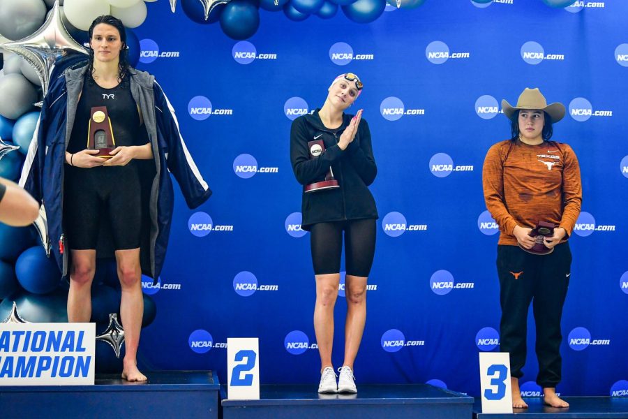 Transgender+athlete+Lia+Thomas+holds+a+NCAAA+swimming+competition+trophy+after+becoming+the+the+first+transgender+athlete+to+win+an+NCAA+championship%3B+she+placed+first+in+the+500-yard+freestyle+race+at+the+Division+I+finals+in+Atlanta+this+past+March.