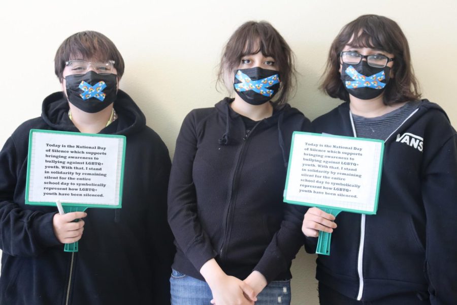 Kino Sanchez, Ana Avila and Izzy Valdez participated in the Day of Silence on Friday, April 22, 2022 to advocate for LGBTQ+ students. “What this day means is a day where I can help students feel more comfortable talking about their experiences with bullying because I was bullied myself for being gay,” Valdez said.  
