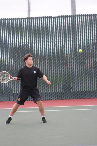 After a shaky start against Oakwood in the first home match, sophomore Angelo Rodriguez bounced back to win 2-1. His win clinched the victory for the team.