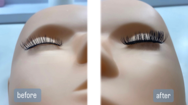 Practicing on my mannequin, Ive gone from taking over three hours (left) to do a set of lashes, to two hours. For comparison, my eyelash person does both my eyes in about an hour. So, while Ive got a ways to go,  I am seeing a lot of improvement in my work and that makes me happy.
