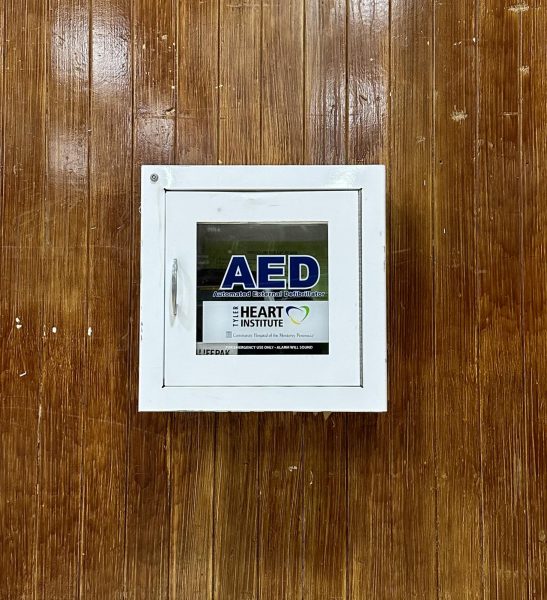 There are two AEDs on campus - one in the main building and one in the main gym (pictured). 