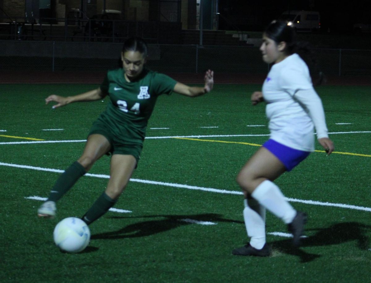 In a home game against King City on November 29, senior Isabella Sanchez faces a defender one-on-one, searching for that open pass. “It [was] really nerve-racking, that’s where a lot of people miss their shots because you know you have to make a move,” she said. The Trojans beat the Mustangs 1-0. 