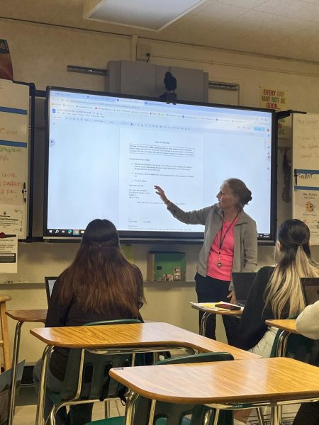 During her first period English 12 class, Ms. Bernasconi goes over the SUHSD writing prompt and instructions for The Curious Incident of the Dog in the Night-Time essay assignment. “I love teaching English because you can bring so many things in; we can read about scientific discoveries, we can read about history, we can read about contemporary times top 100 influencers, it all fits perfectly under the English umbrella,” she said.