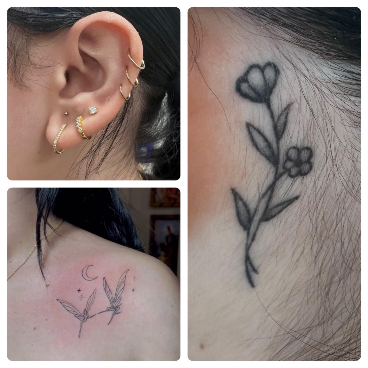 Examples of my piercings and tattoos. 