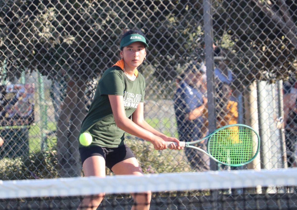 In a match against Pajaro Valley on October 3rd, number 1 singles player and senior captain, Teresa Ochoa, hits a backhand in her win. The team ended up taking the win with a 4-3 score. “It was really hot that day, so I couldn’t wait for the game to be over and I was just telling myself to get the ball over the net,” Ochoa said.
