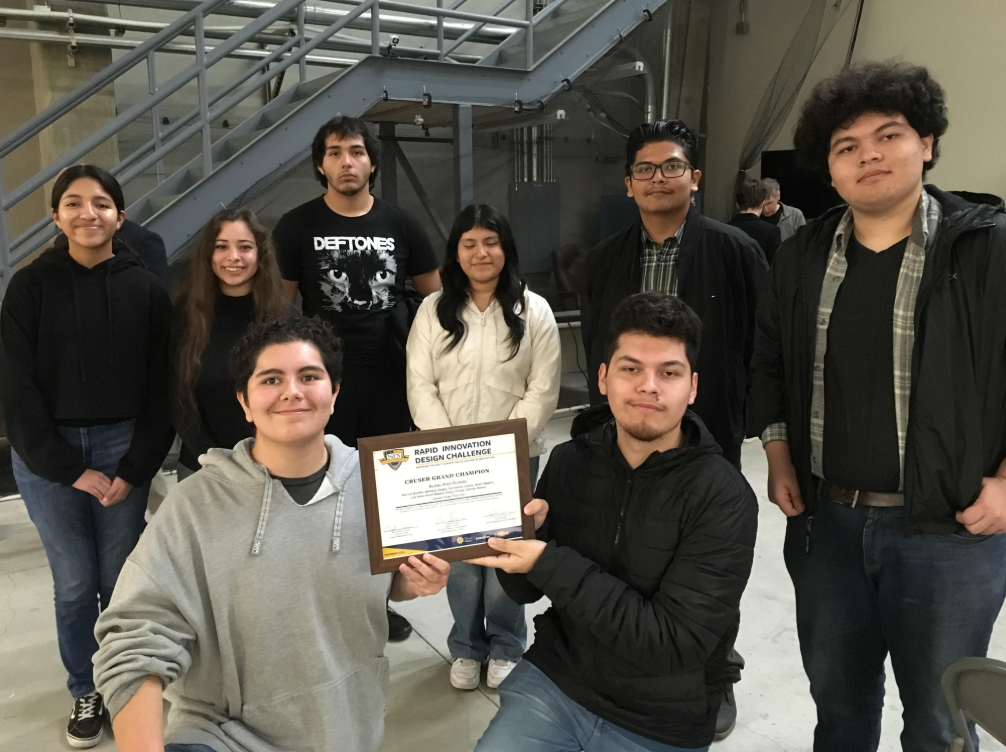 Damian Ramos-Gomez, Jason Majano, Kevin Majano, (Back Row) Marisol Botello, Bethany Vargas, Luis Ante, Dannadely Juarez, Diego Ortega, all became champions of the NPS Design Challenge on December 13th. They built a biofoul-cleaning robot (barnacles, algae, seaweed) cleaning robot, to help military battleships glide through the water more efficiently. “Winning the NPS design challenge had a profound effect on me because it was the first thing I accomplished this year,” Vargas said. 
