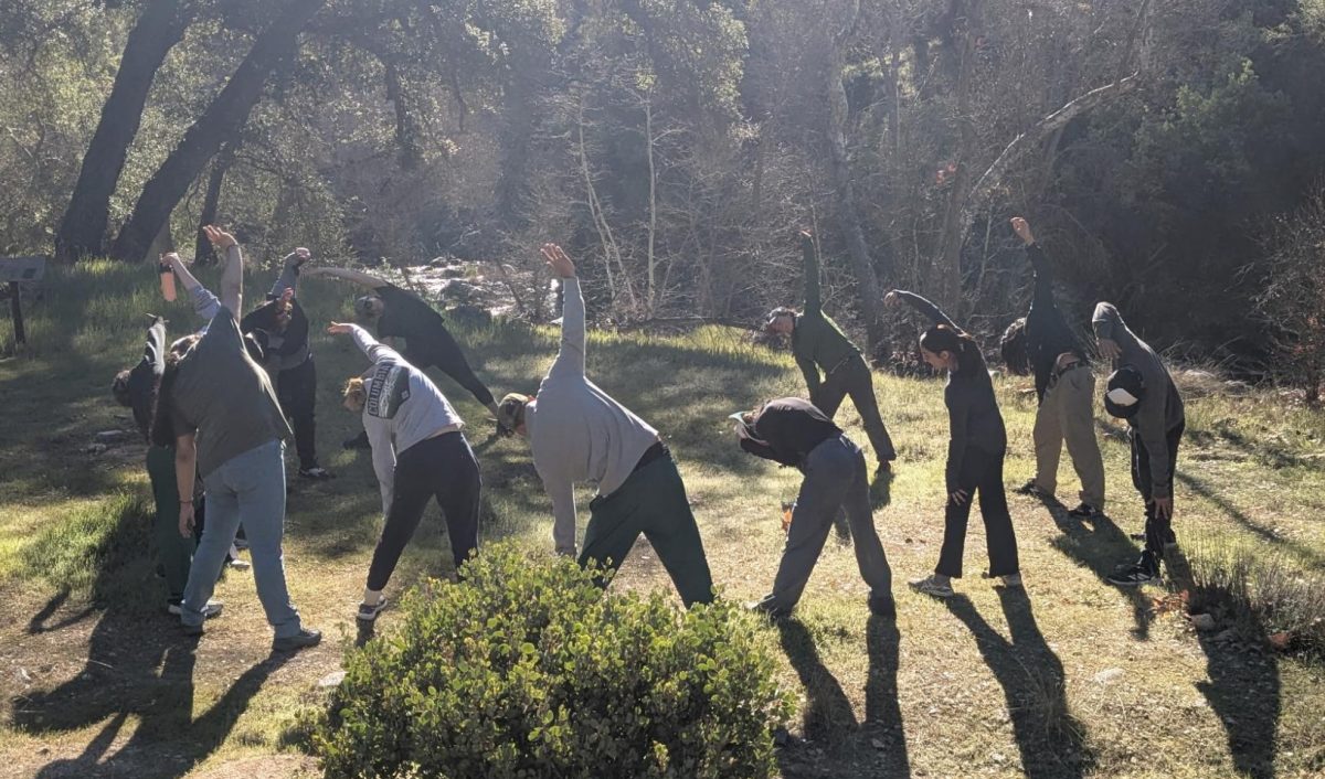 Before going on a 1.2 mile hike to a nearby beach, the Environmental Club did a stretching circle led by the guides from the Ventana Wilderness Alliance to help prevent any injuries from the walk. 