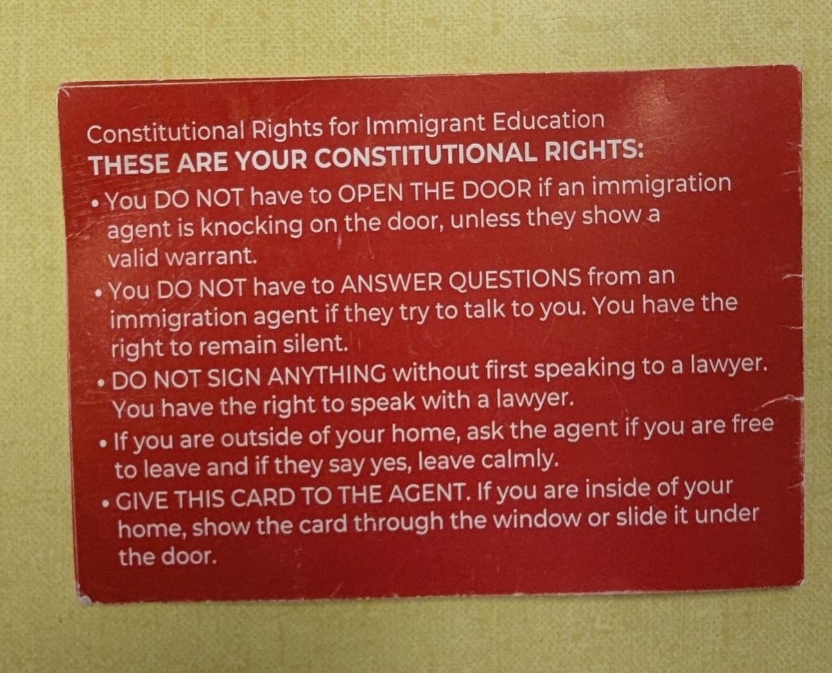 The district has distributed red cards, which can be used when being questioned by ICE or any immigration agents. The red cards let people know and help assert their constitutional rights to immigration agents. They can be downloaded at https://www.countyofmonterey.gov/home/showdocument?id=137315