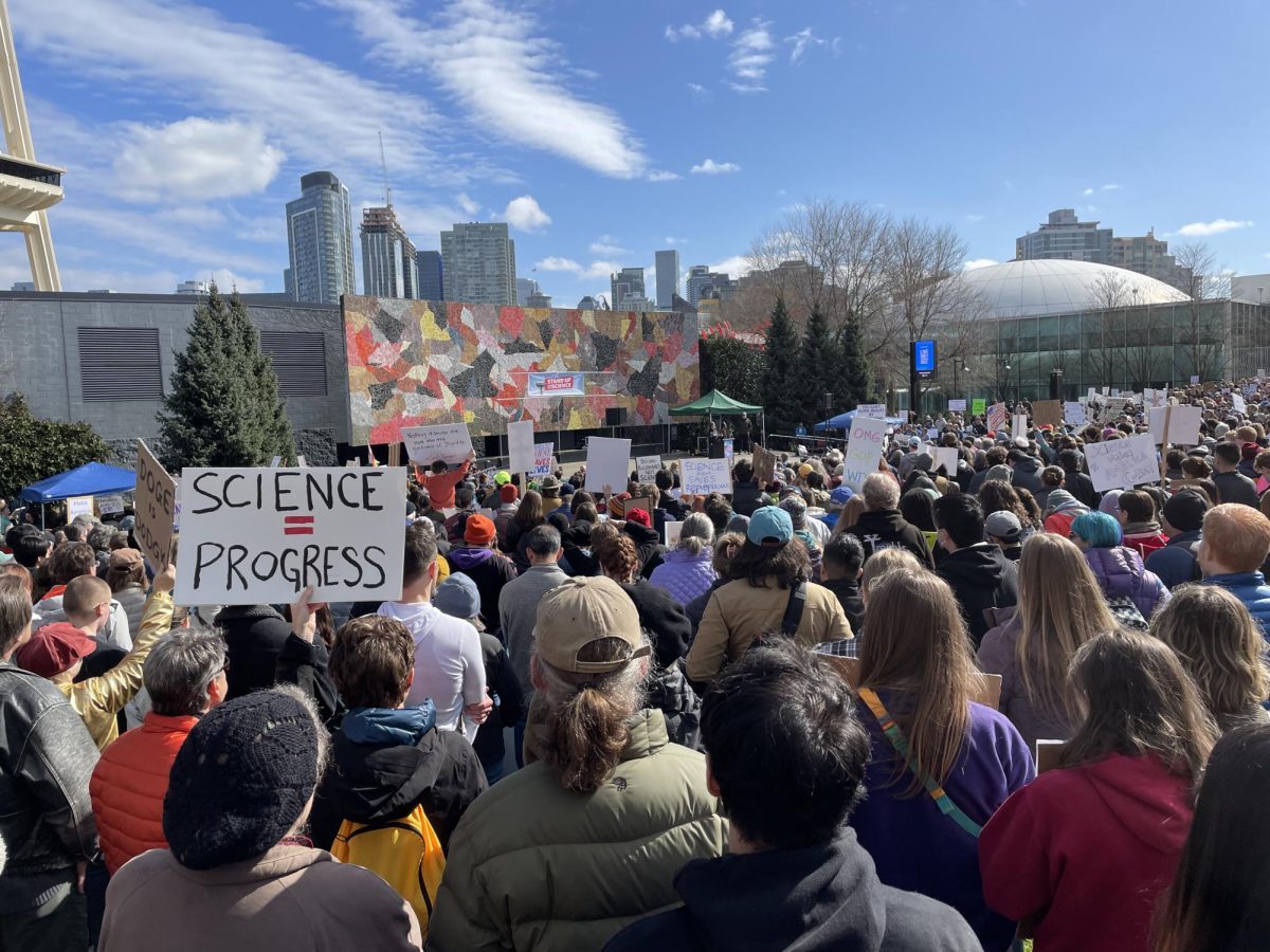 People at the Stand Up For Science protest in Seattle on 07 March 2025
(LivingBetterThroughChemistry, CC BY-SA 4.0 , via Wikimedia Commons)