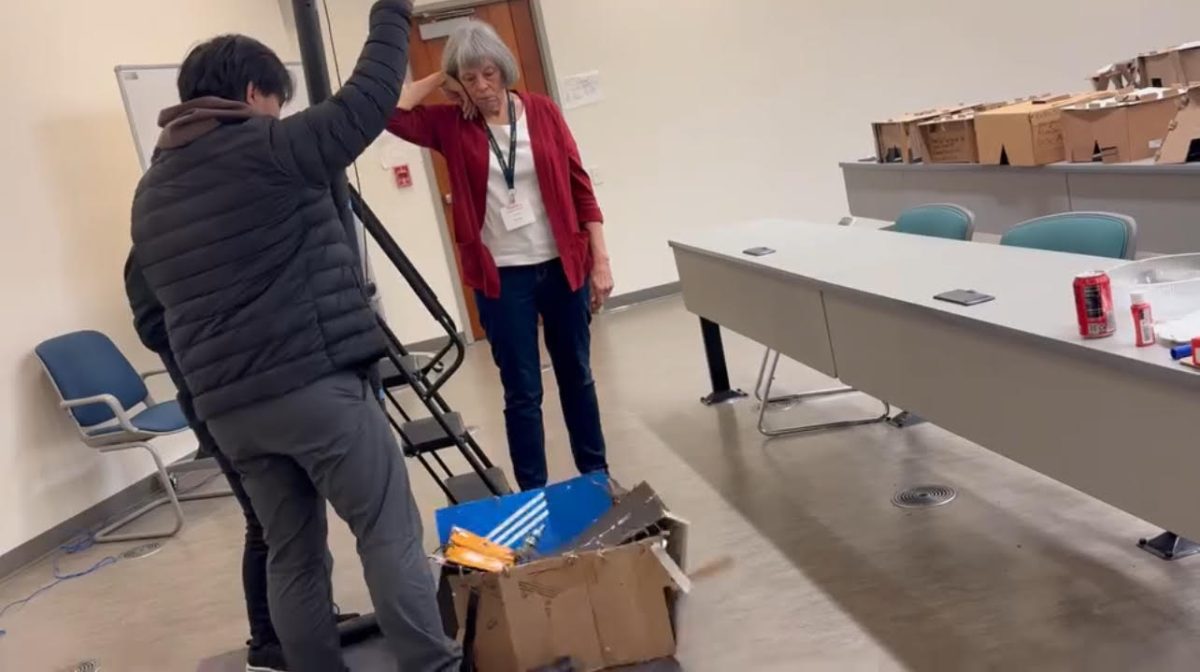 At the MESA competition, the judges drop a weighted ball on my moon base. This was the fourth, and final, drop. While I didn't place, I did better than the previous year.