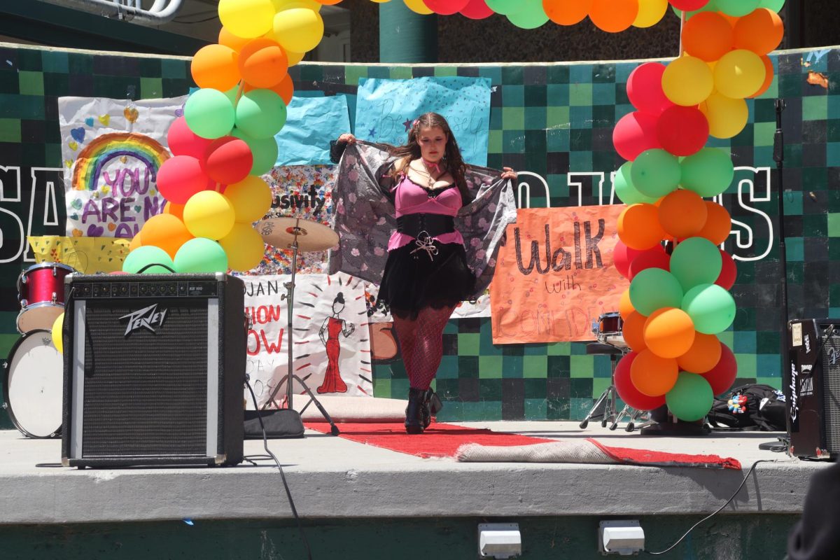 Walking with confidence, sophomore Hazelynn Freia struts her stuff in the 2026 fashion show directed by the Be Yourself Club. “I felt amazing because my sister had helped me the night before so I was feeling more reassured that I would get some type of recognition for it,” Freia said.