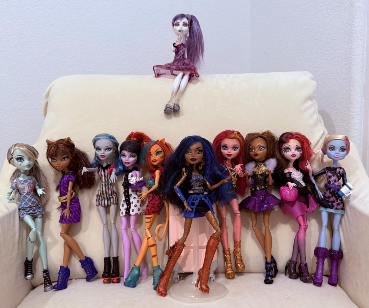  This is the display of my current Monster High dolls, from different collection lines. It’s a mix of different characters I previously owned and it reminds me of the joyous times when my dad would take me and my older sister to the store every Sunday to buy new dolls. Being able to see my personality traits in multiple characters is what shaped who I am now. 